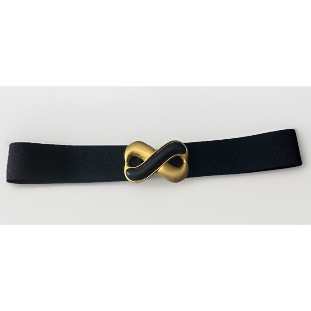 Vintage Day-Lor Blue Gold Infinity Buckle Stretch Belt 80s Retro Large